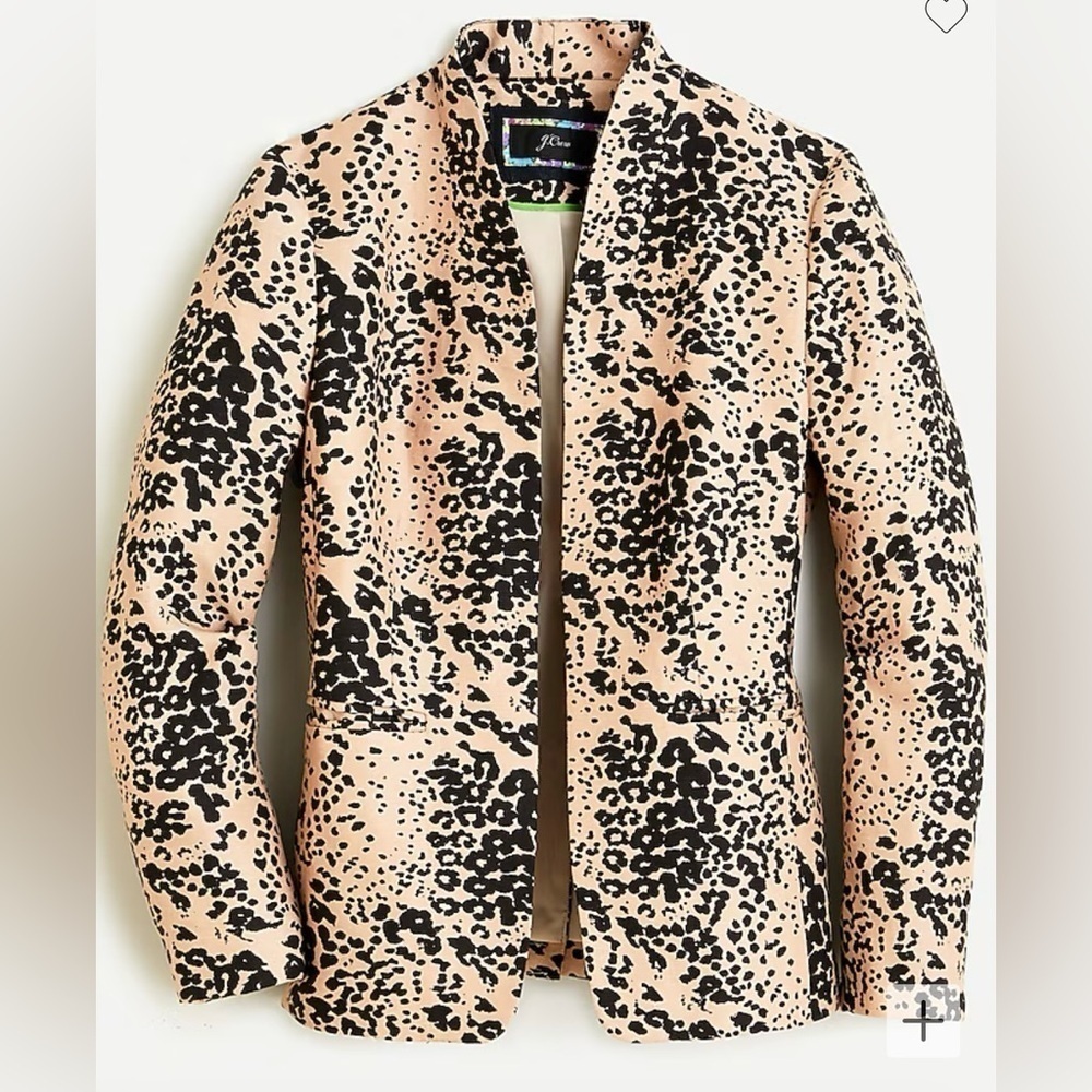 J. Crew Linen Blend Collarless Leopard Print Going Out  Blazer